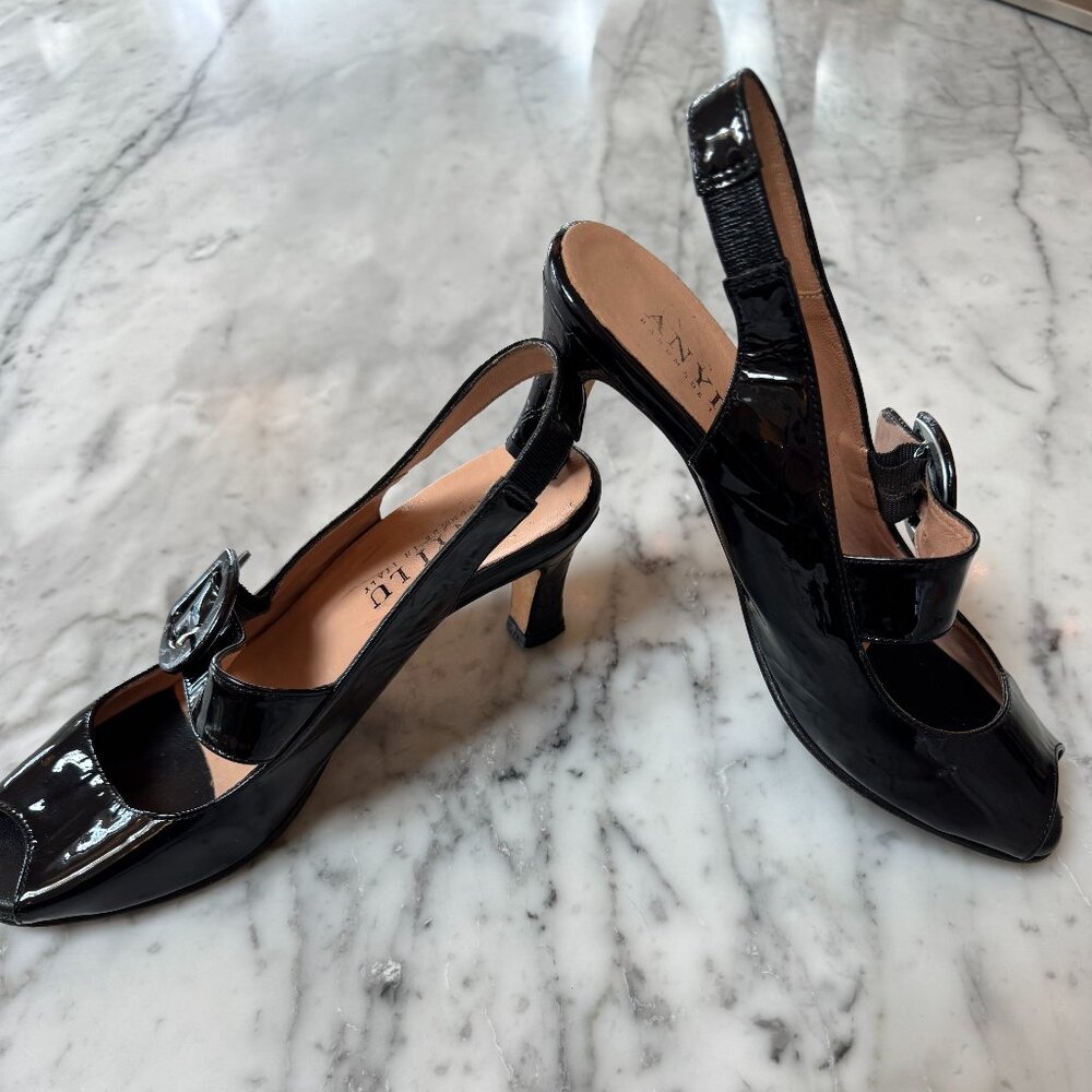 Vintage designer ANYI LU Mary Jane peep toe heels, size 37.5